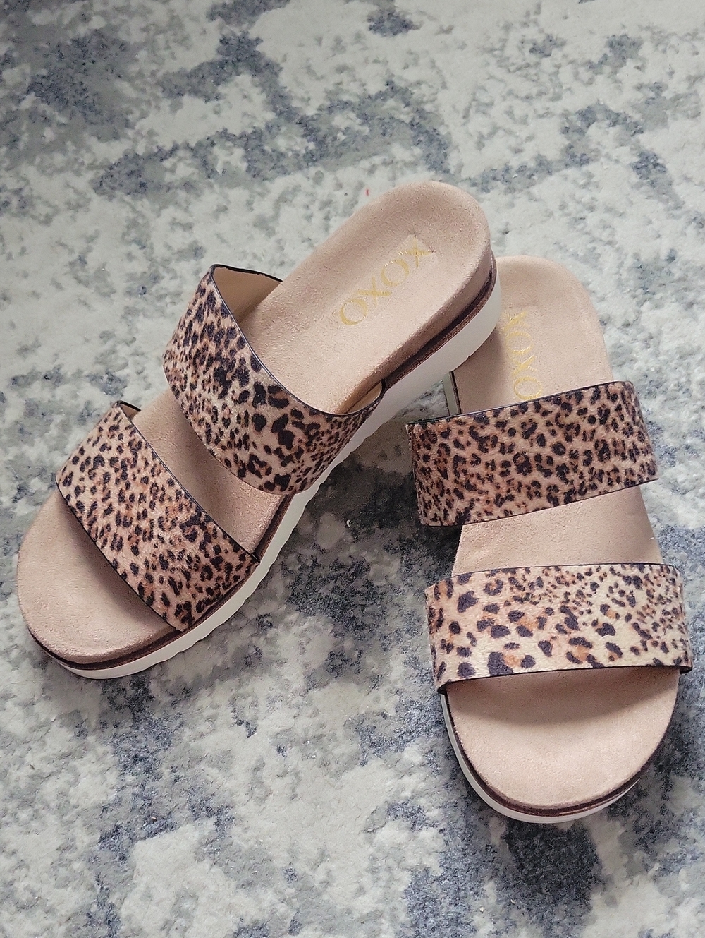 Dynamite Leopard Print Double-Strap Slide Sandals - Brown/Tan